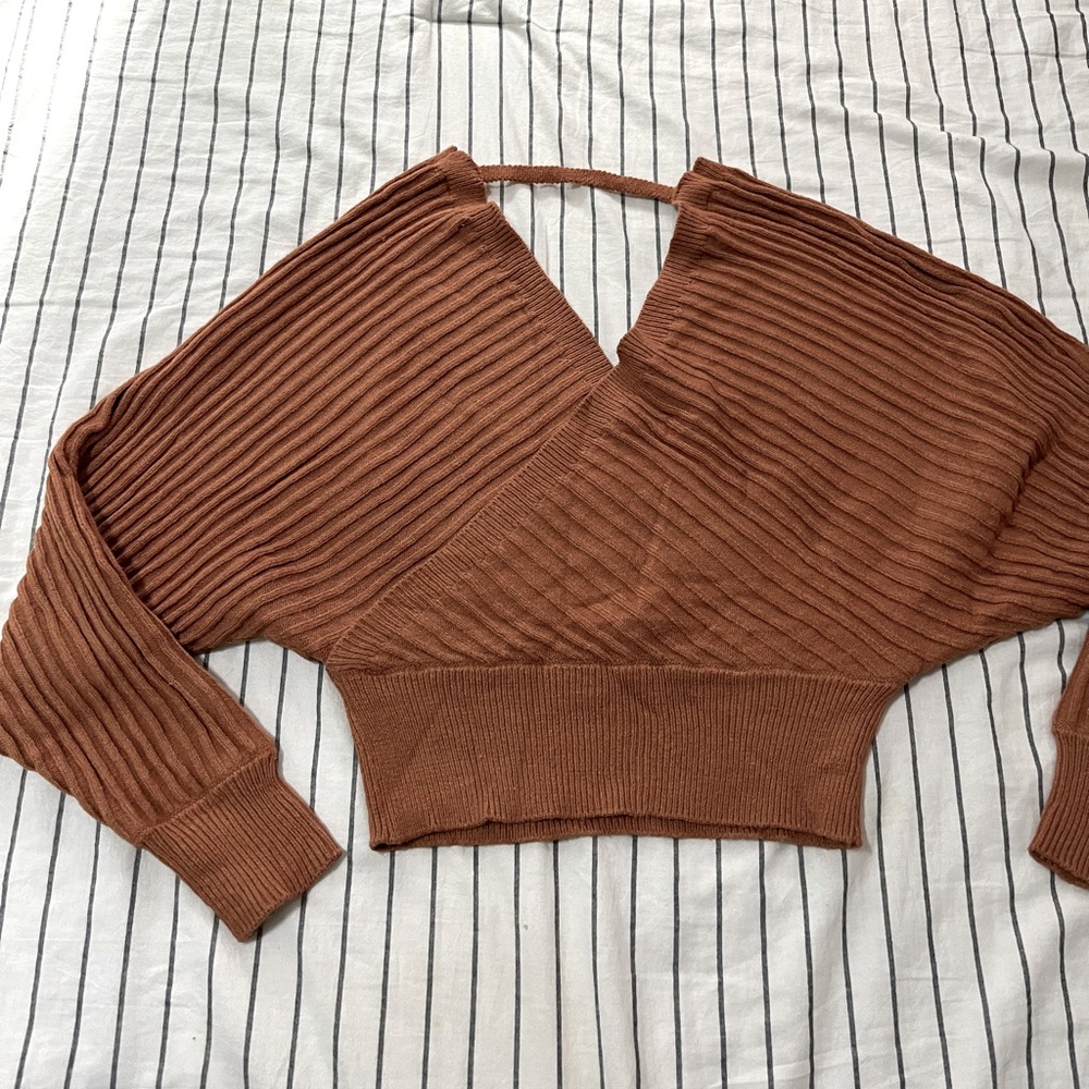 Dark Orange Fitted V Neck Sweater
